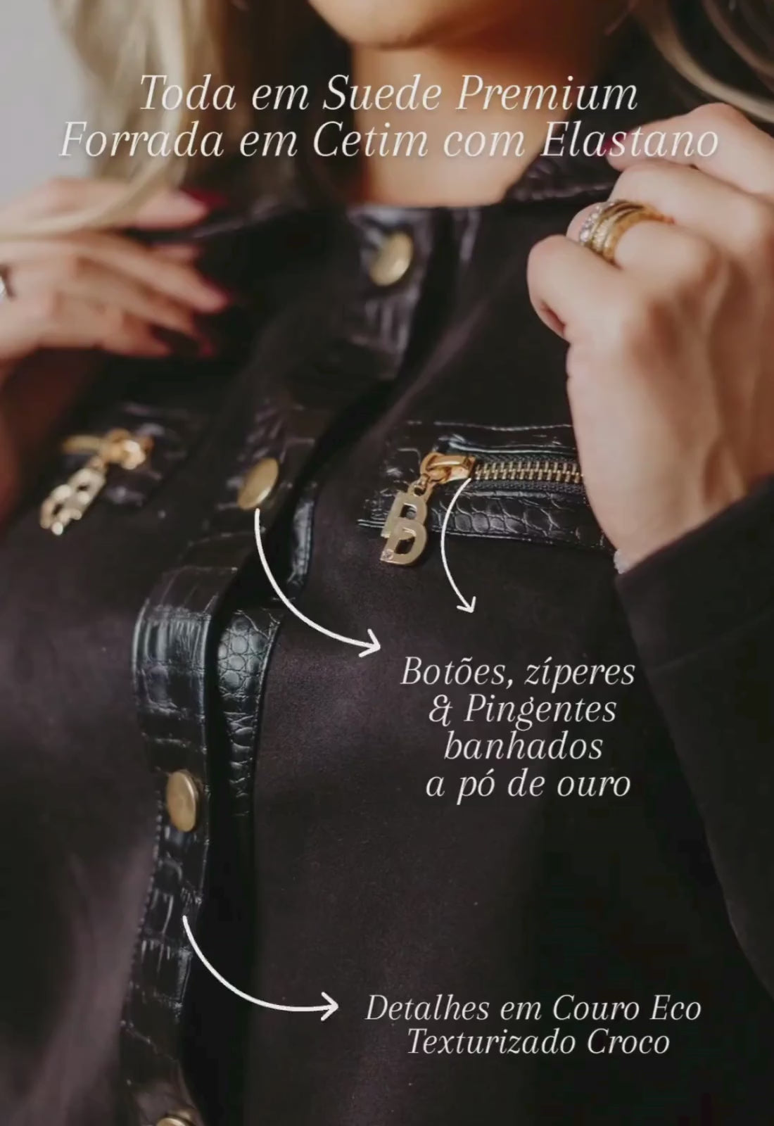 Chaqueta para mujer color negro. Cuero Eco y Ante. Ropa brasileña para mujer.