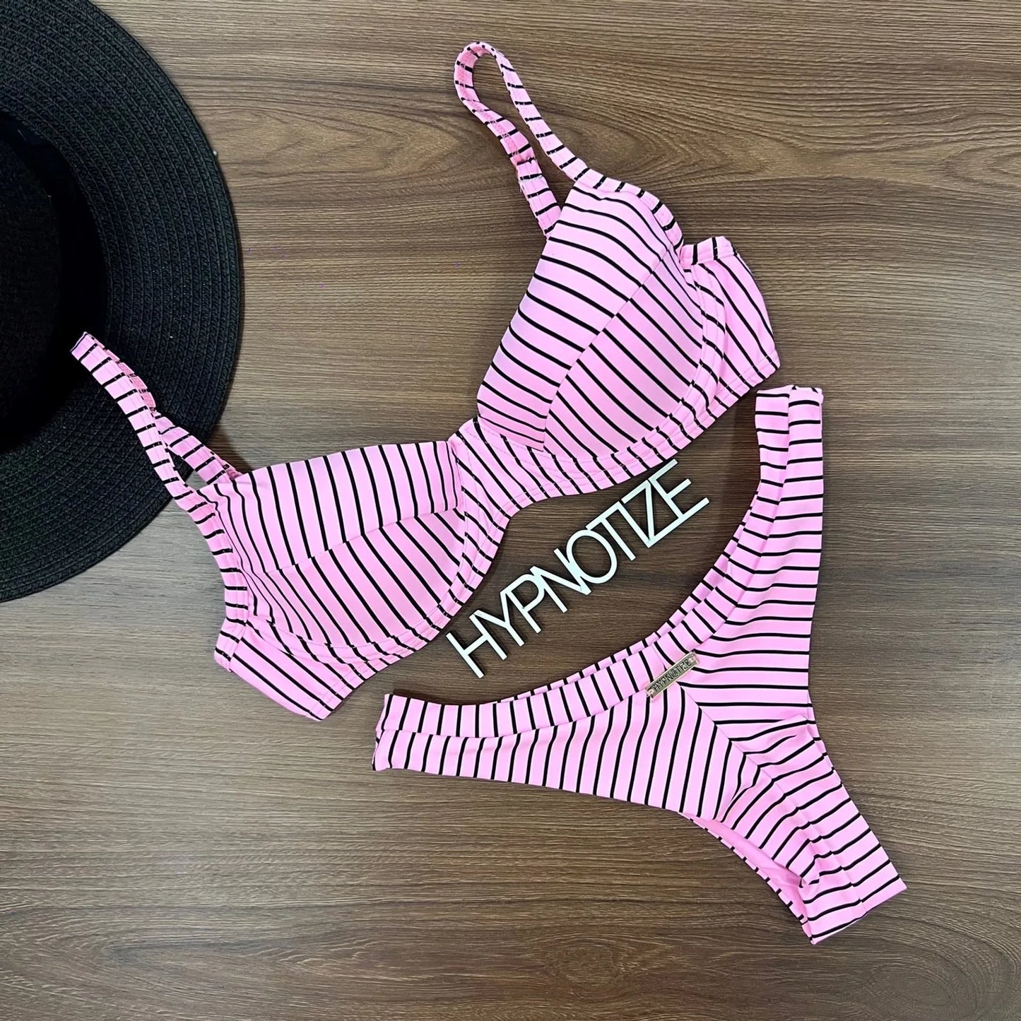 Bikini Catiele Rayado Negro-Rosa Power
