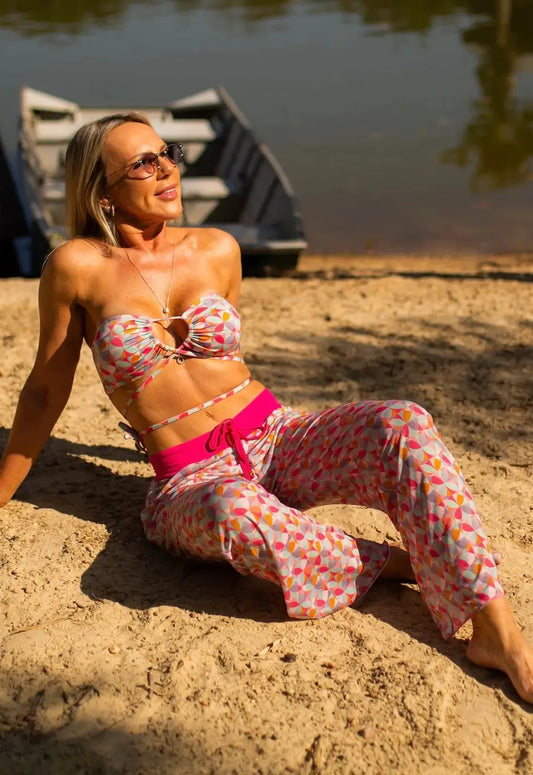 Pantalón de crepé estampado para la playa o la piscina. Ropa de Brasil en De Brasil a Tu Cuerpo.